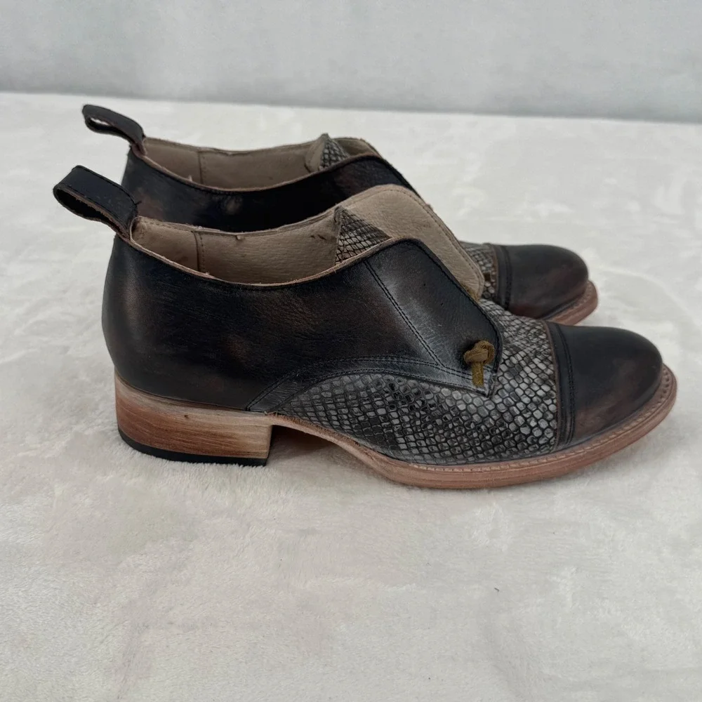 Freebird Mabel Oxford Leather Shoes Black Multi Snakeskin , Size 8 - MSRP $215